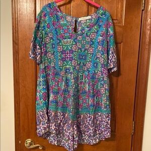 Woman’s Print Flounce Sleeve Wide Leg Shorts Romper Size 1 XL